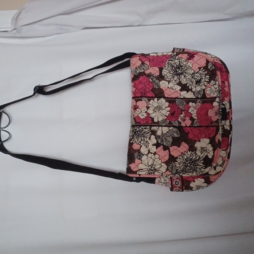 Vera Bradley Quilted Briefcase, Book Bag in Mocha Rouge & Long Adjustable Strap